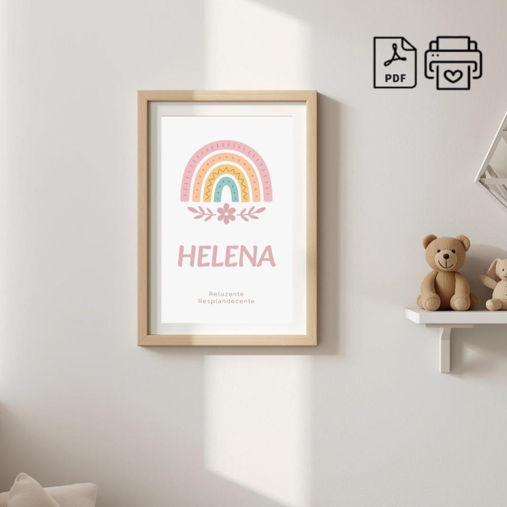 Quadro Significado do Nome Helena Arco-Iris Boho - Arquivo Digita