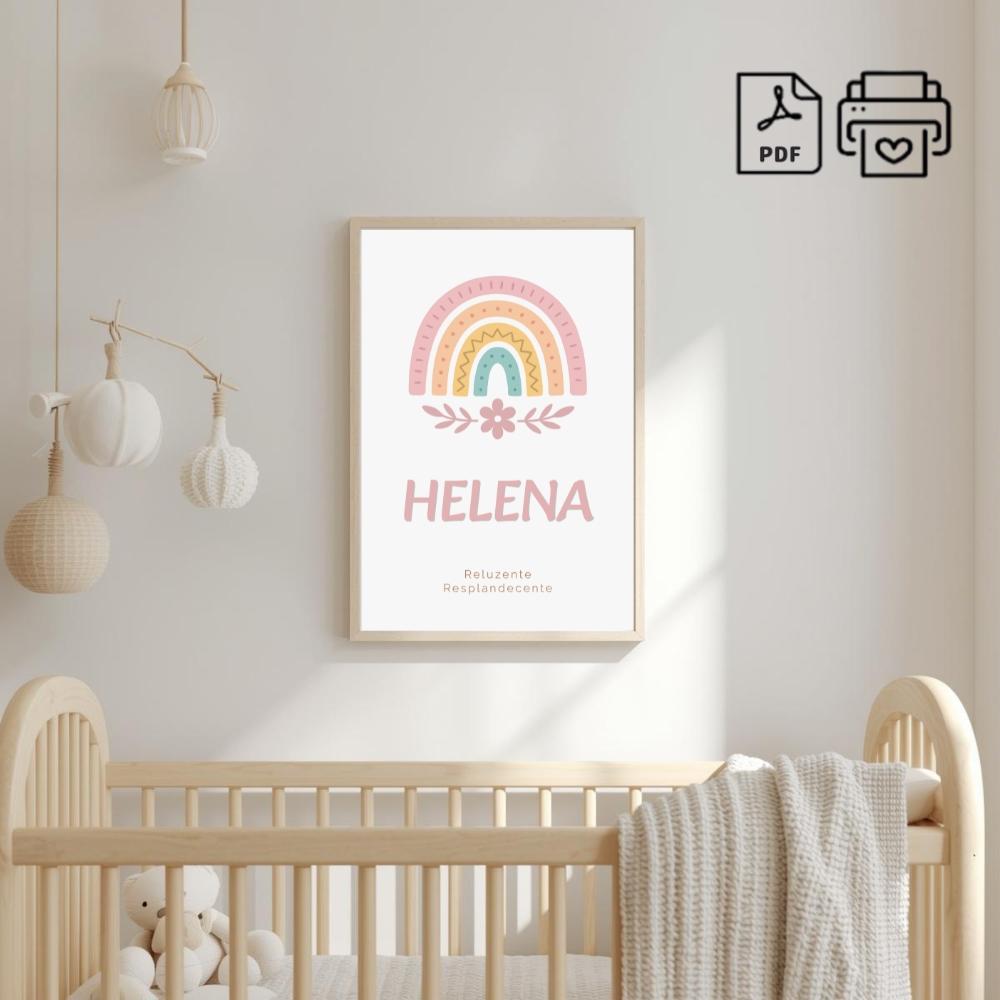 Quadro Significado do Nome Helena Arco-Iris Boho - Arquivo Digita