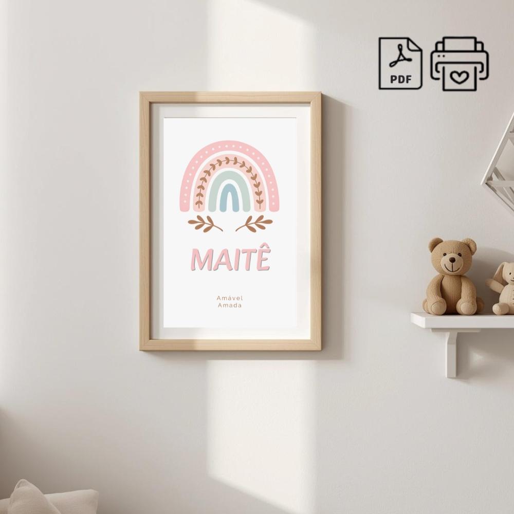 Quadro Significado do Nome Maitê Arco-Iris Boho - Arquivo Digita