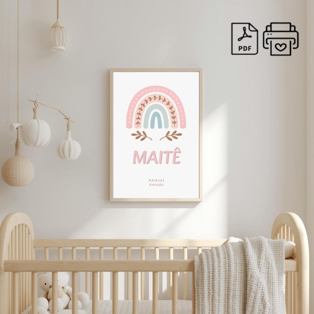Quadro Significado do Nome Maitê Arco-Iris Boho - Arquivo Digita