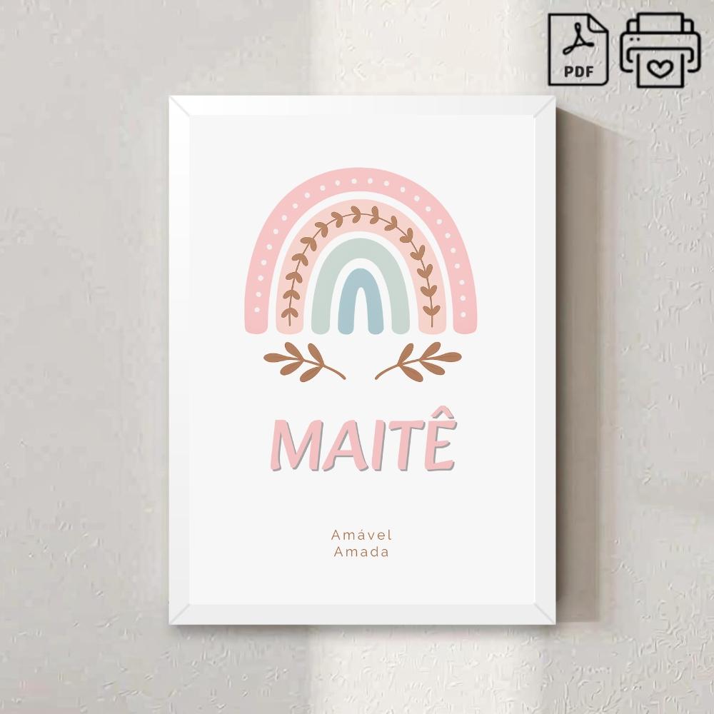 Quadro Significado do Nome Maitê Arco-Iris Boho - Arquivo Digita