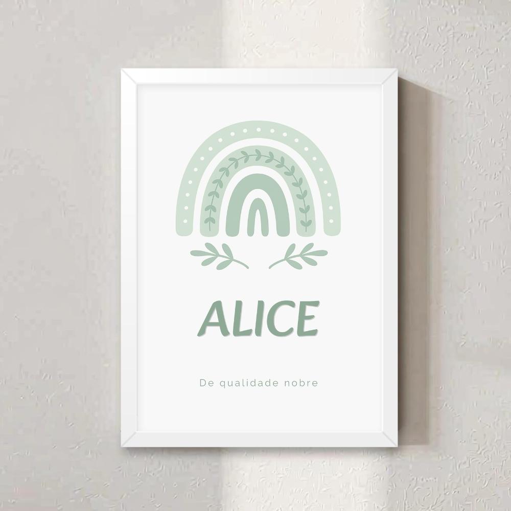 Quadro Quarto de Bebê - Significado do Nome Alice Arco Iris Boho