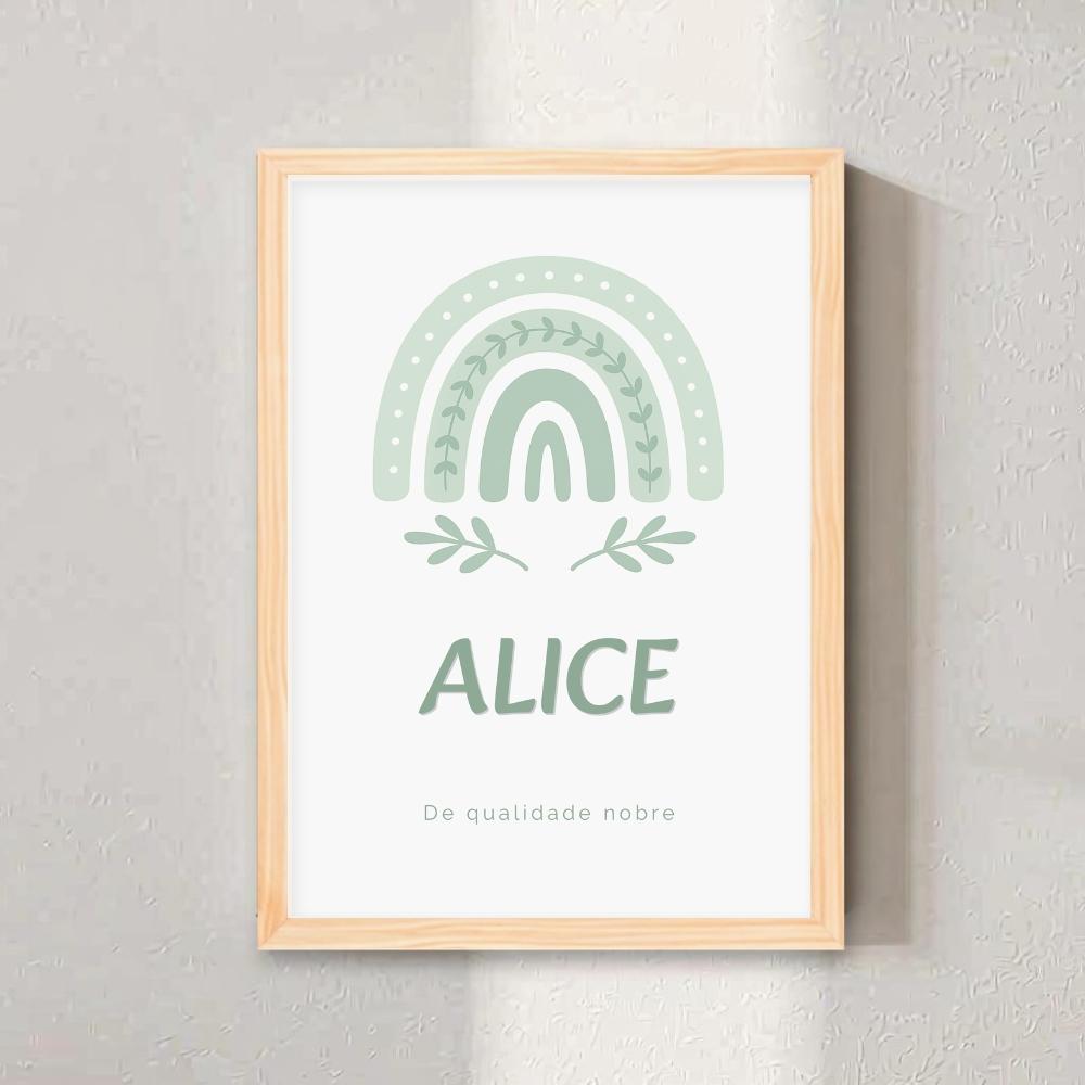 Quadro Quarto de Bebê - Significado do Nome Alice Arco Iris Boho
