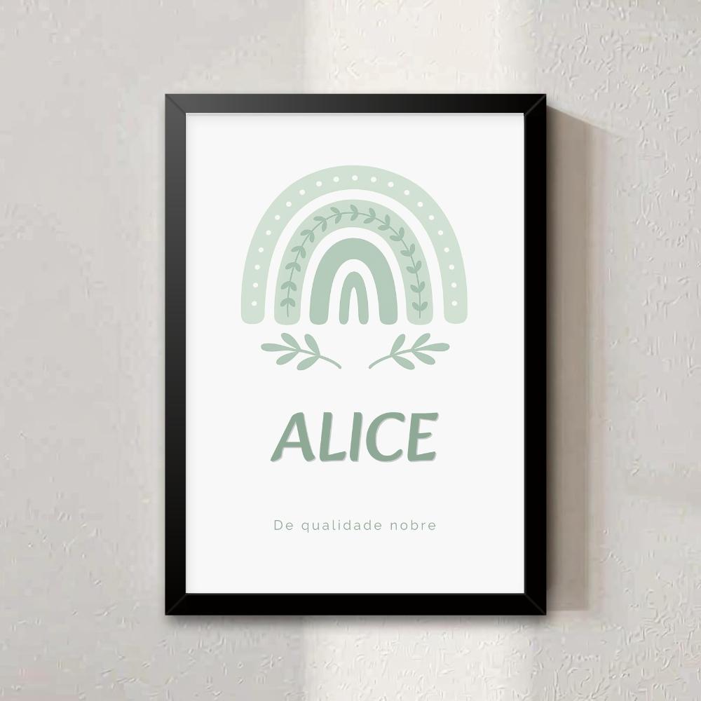 Quadro Quarto de Bebê - Significado do Nome Alice Arco Iris Boho