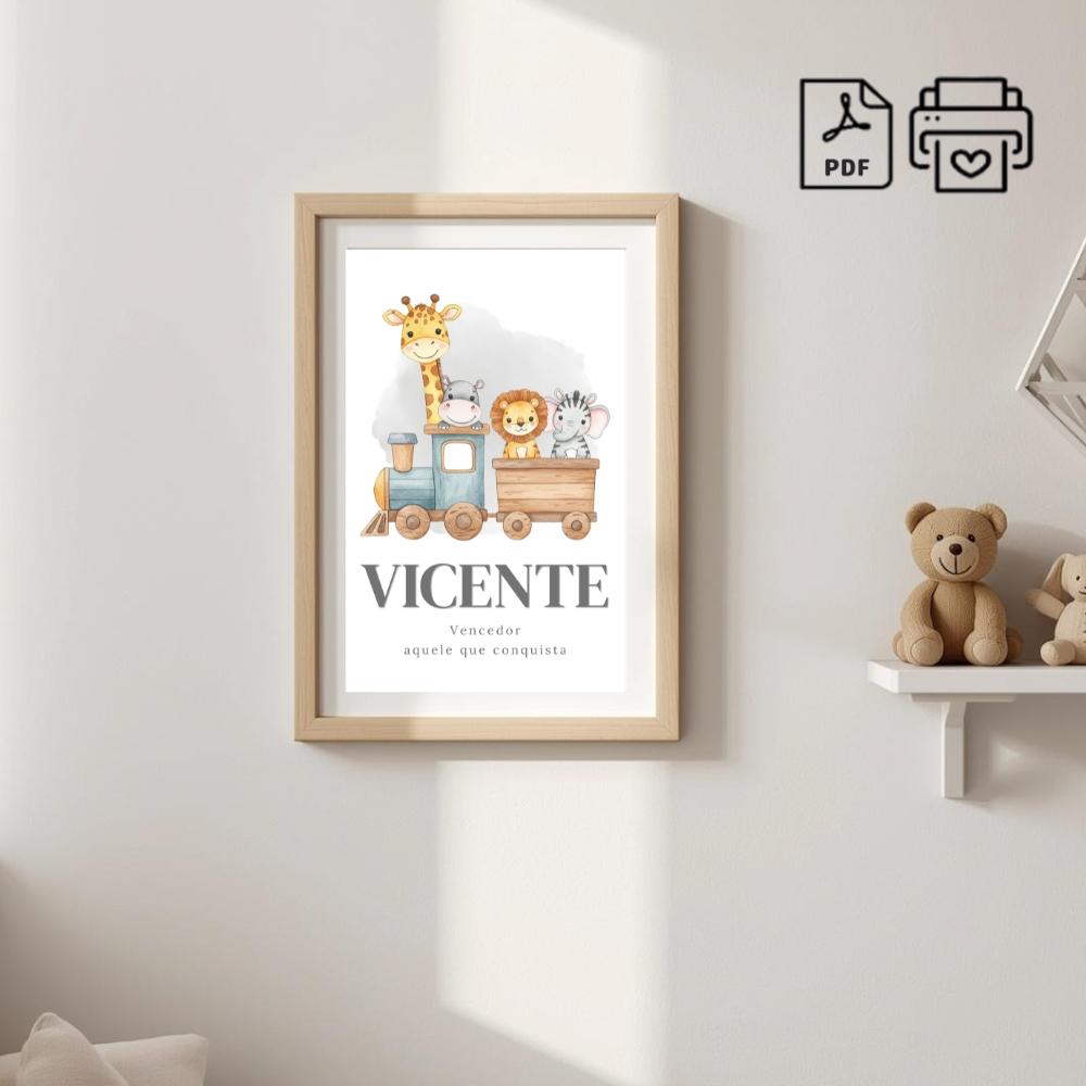 Quadro Significado do Nome Vicente Safari Trem - Arquivo Digital