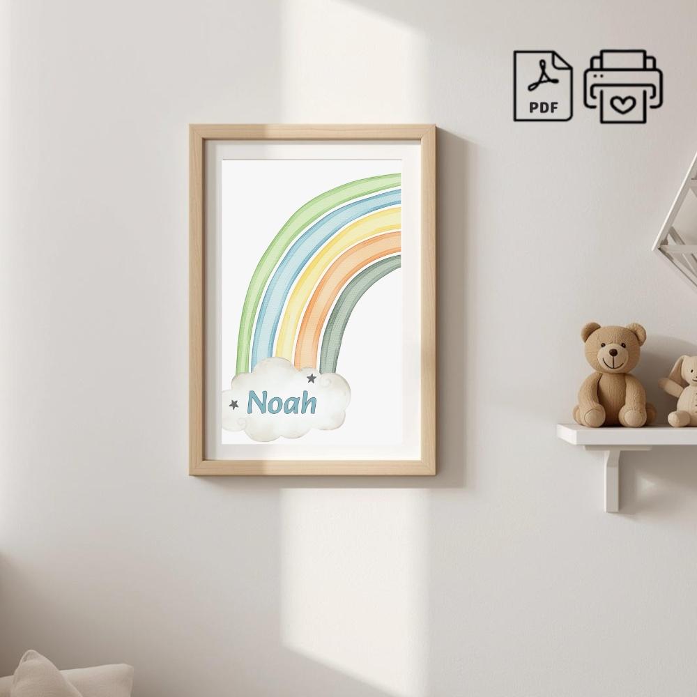 Quadro Com Nome Noah Arco-Iris Aquarelado - Arquivo Digital