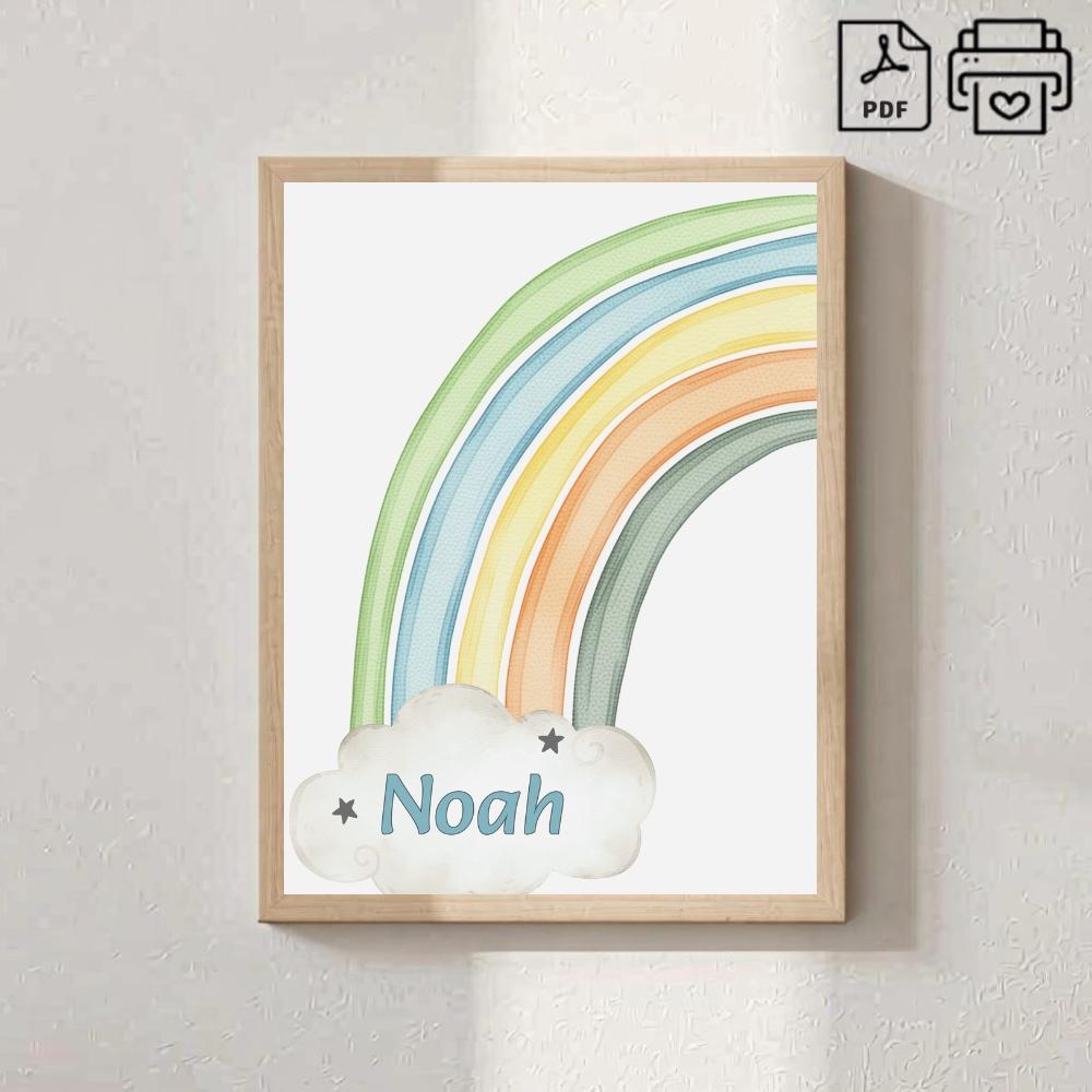 Quadro Com Nome Noah Arco-Iris Aquarelado - Arquivo Digital