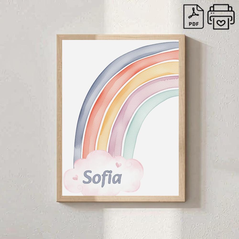 Quadro Com Nome Sofia Arco-Iris Aquarelado - Arquivo Digital