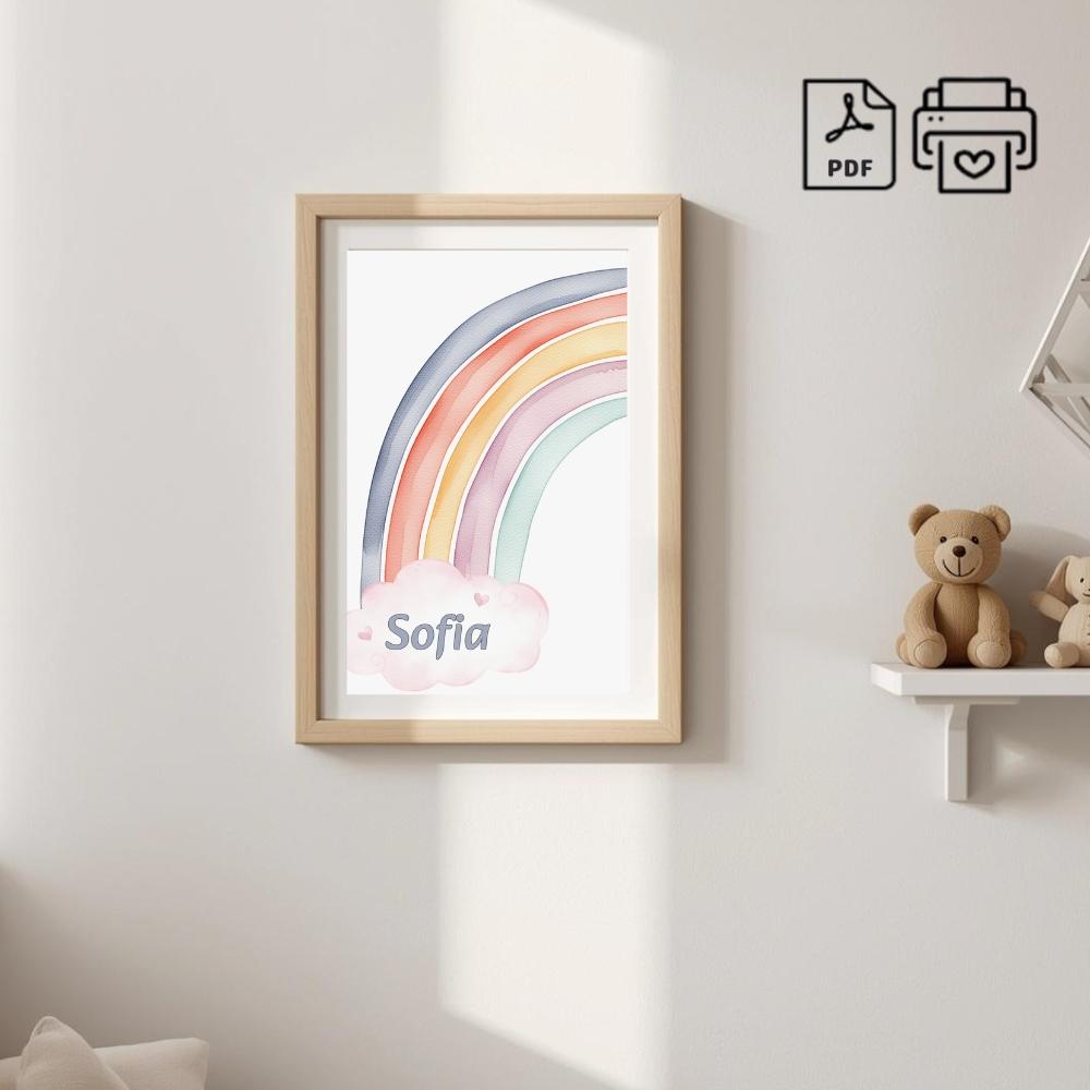Quadro Com Nome Sofia Arco-Iris Aquarelado - Arquivo Digital