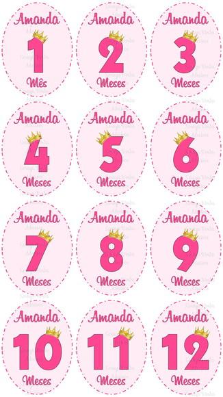 Kit de Adesivo Mêsversário Coroa Princesa Nomes