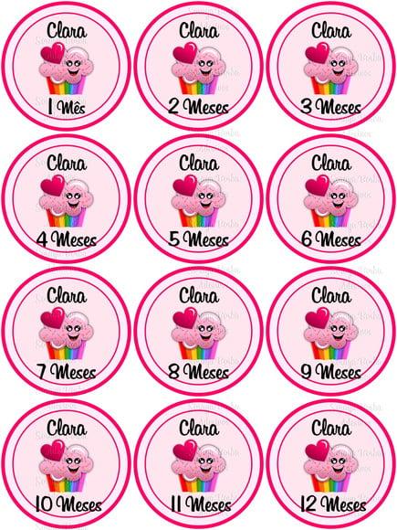 Kit de Adesivo Mêsversário Menina Cupcake