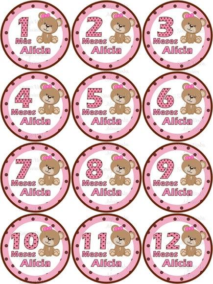 Kit de Adesivo Mêsversário Ursinha com Nome