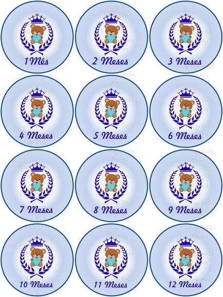 Kit de Adesivo Mêsversário Ursinho Coroa
