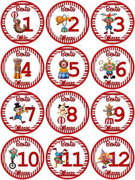 Adesivo Mesversario Tema Circo com nome Personalizado
