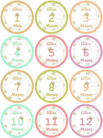 Kit de Adesivo Mesversario Colorido Princesa