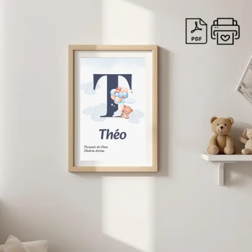 Quadro Significado Nome Personalizado Théo Ursinho Balão - Arqu