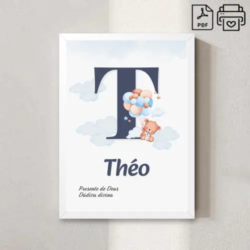 Quadro Significado Nome Personalizado Théo Ursinho Balão - Arqu