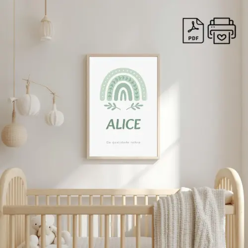Quadro Significado do Nome Alice Arco-Iris Boho - Arquivo Digital