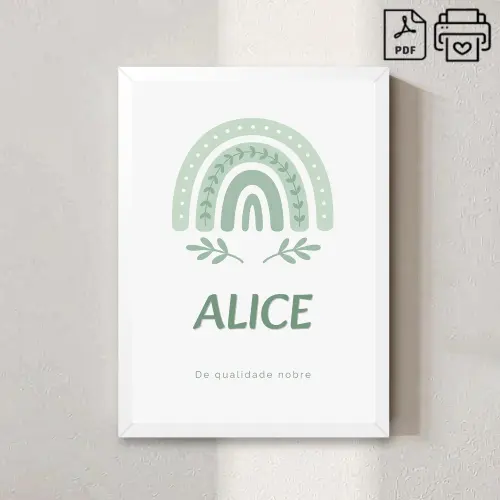 Quadro Significado do Nome Alice Arco-Iris Boho - Arquivo Digital