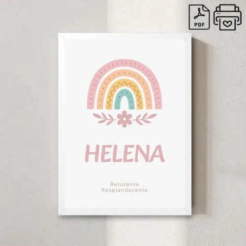 Quadro Significado do Nome Helena Arco-Iris Boho - Arquivo Digita
