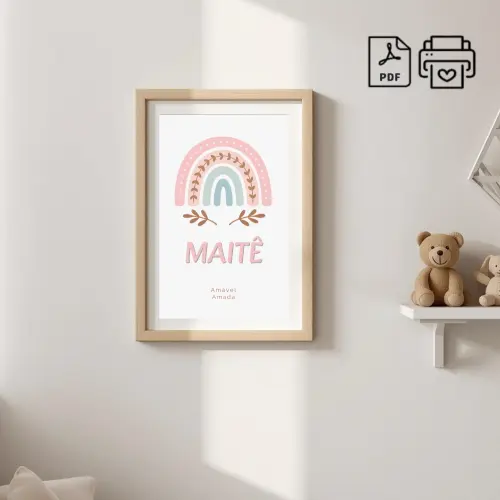 Quadro Significado do Nome Maitê Arco-Iris Boho - Arquivo Digita