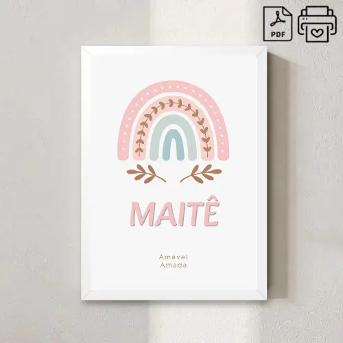 Quadro Significado do Nome Maitê Arco-Iris Boho - Arquivo Digita
