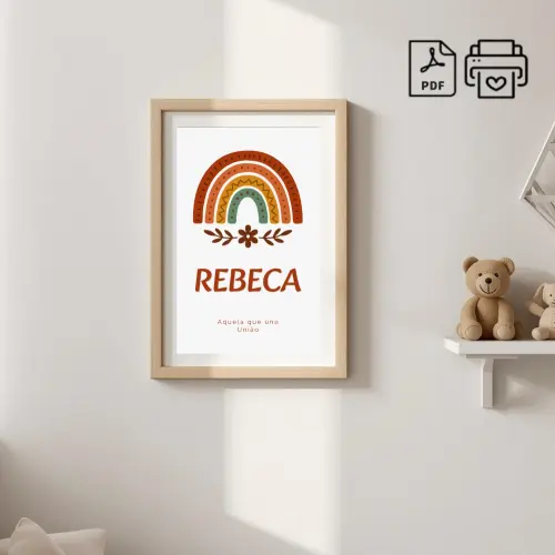 Quadro Significado do Nome Rebeca Arco-Iris Boho - Arquivo Digita