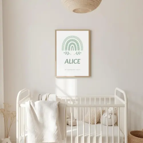 Quadro Quarto de Bebê - Significado do Nome Alice Arco Iris Boho