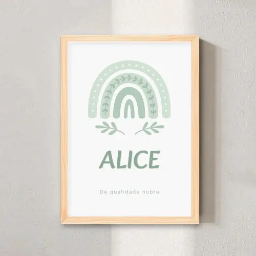 Quadro Quarto de Bebê - Significado do Nome Alice Arco Iris Boho