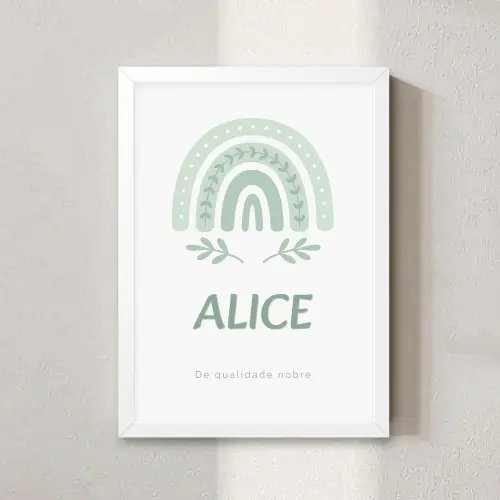 Quadro Quarto de Bebê - Significado do Nome Alice Arco Iris Boho