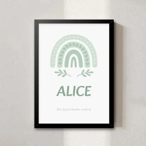 Quadro Quarto de Bebê - Significado do Nome Alice Arco Iris Boho