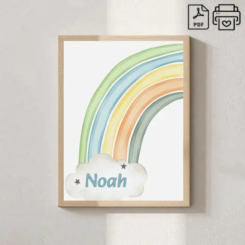 Quadro Com Nome Noah Arco-Iris Aquarelado - Arquivo Digital