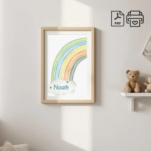 Quadro Com Nome Noah Arco-Iris Aquarelado - Arquivo Digital