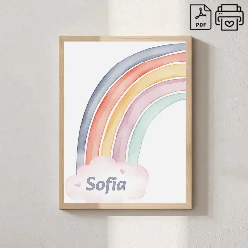Quadro Com Nome Sofia Arco-Iris Aquarelado - Arquivo Digital