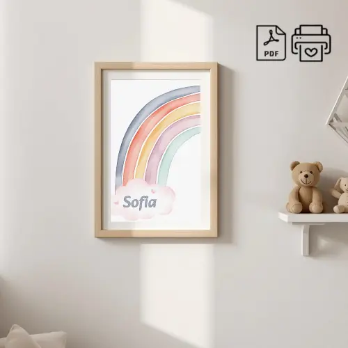 Quadro Com Nome Sofia Arco-Iris Aquarelado - Arquivo Digital
