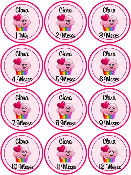 Kit de Adesivo Mêsversário Menina Cupcake
