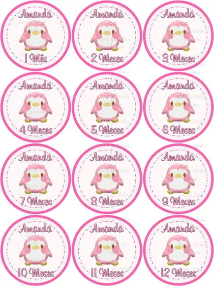 Kit de Adesivo Mêsversário Pinguim Rosa