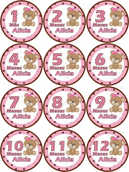 Kit de Adesivo Mêsversário Ursinha com Nome