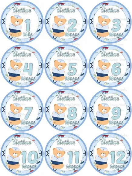 Kit de Adesivo Mêsversário Urso Marinheiro Nomes