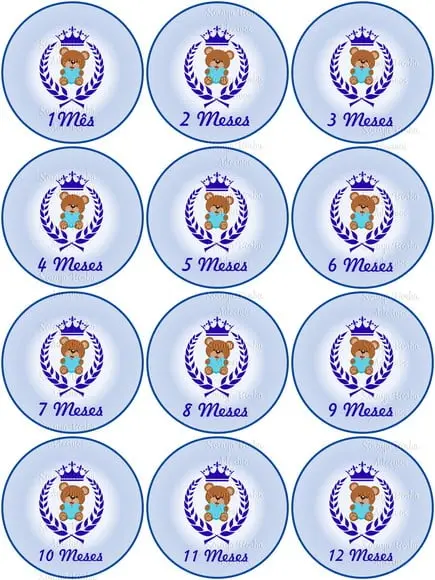 Kit de Adesivo Mêsversário Ursinho Coroa