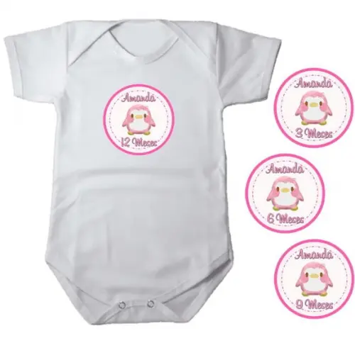 Kit de Adesivo Mêsversário Pinguim Rosa