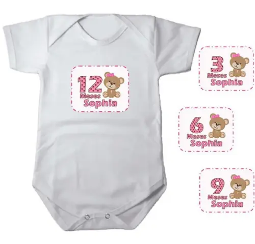 Kit de Adesivo Mêsversário Ursinha com Nome