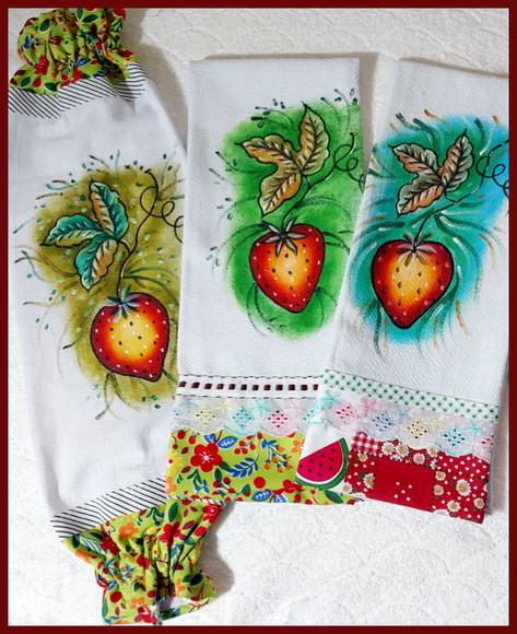 Kit Puxa Saco e Pano de Prato Pintado Mao *3 Peças* Decorado