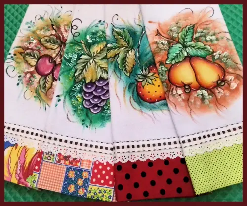 Kit 4 Panos de Prato Pintado Mao Livre Barrado Tecido
