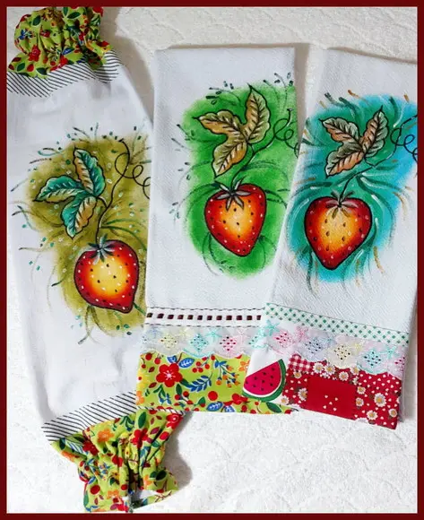 Kit Puxa Saco e Pano de Prato Pintado Mao *3 Peças* Decorado