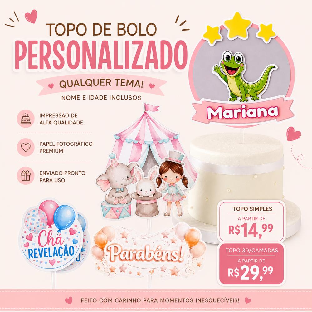 Topo de Bolo Personalizado | Qualquer Tema