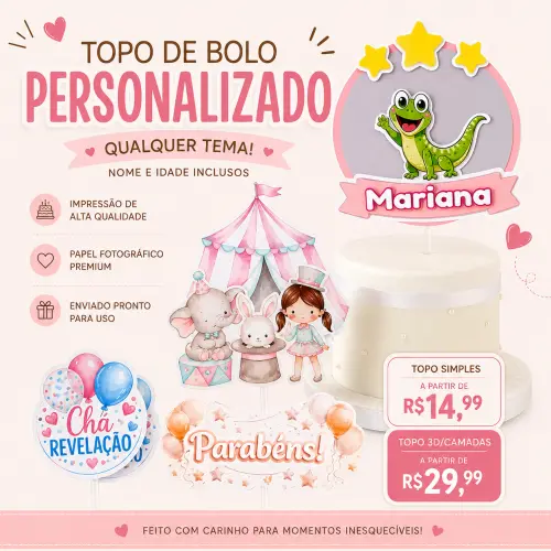 Topo de Bolo Personalizado | Qualquer Tema
