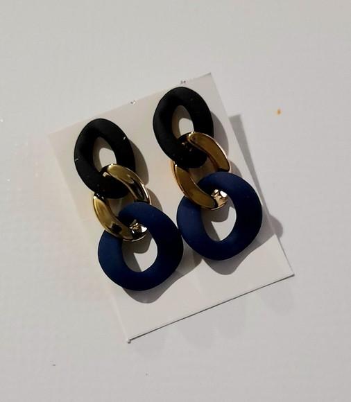 Brinco Elos Azul Marinho/preto/dourado