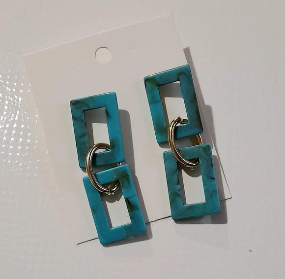 Brinco Elos Acrilico Azul Turquesa