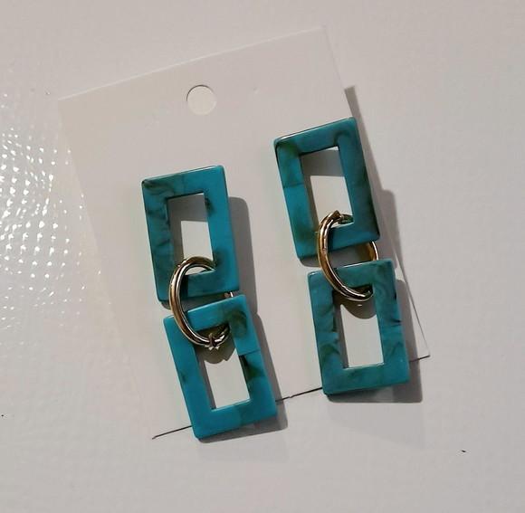 Brinco Elos Acrilico Azul Turquesa